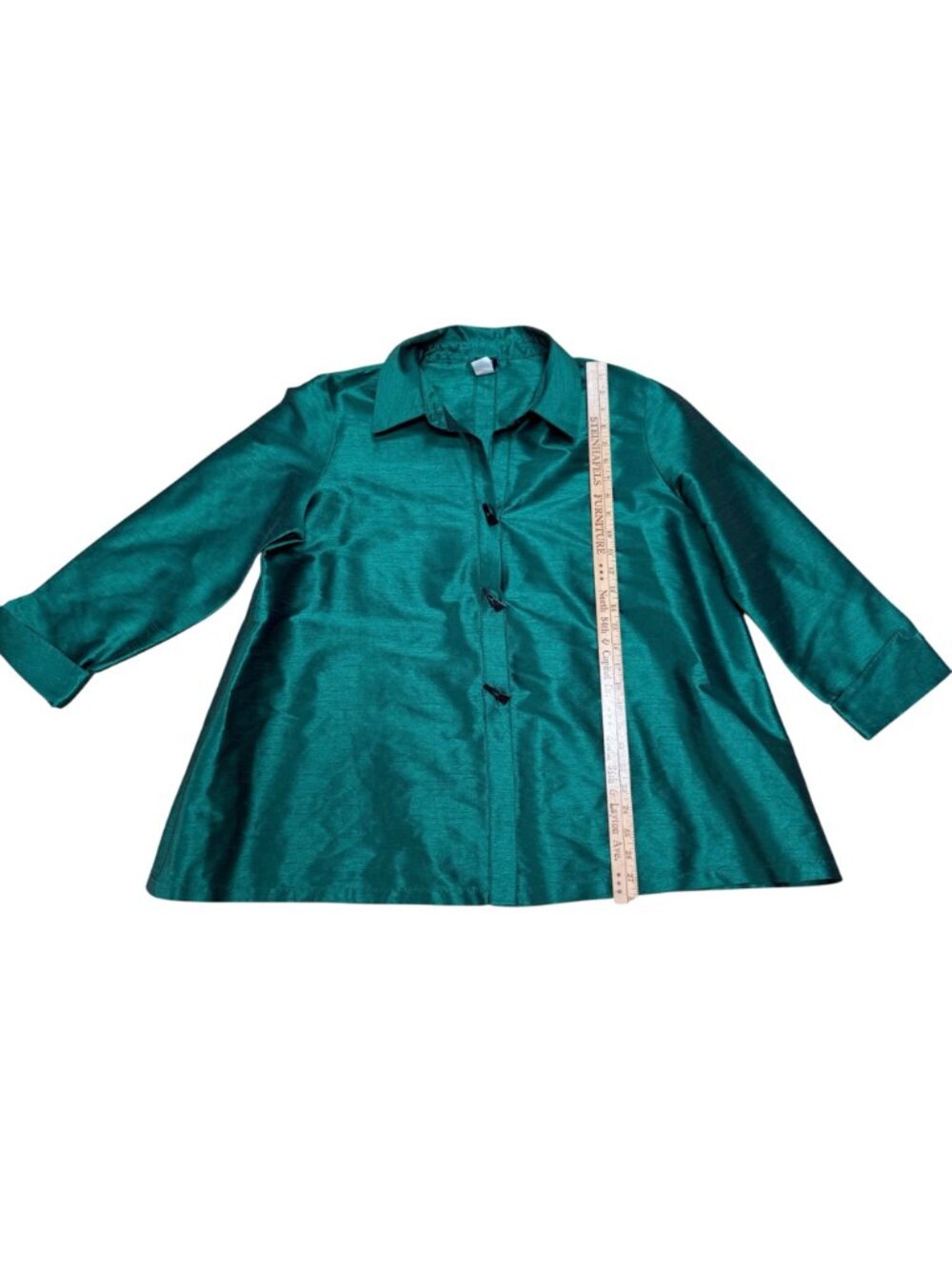 Gump's Women's Button Front Top Sz XL Green Silk Blend 3/4 Sleeve Blouse Vintage - Picture 8 of 9